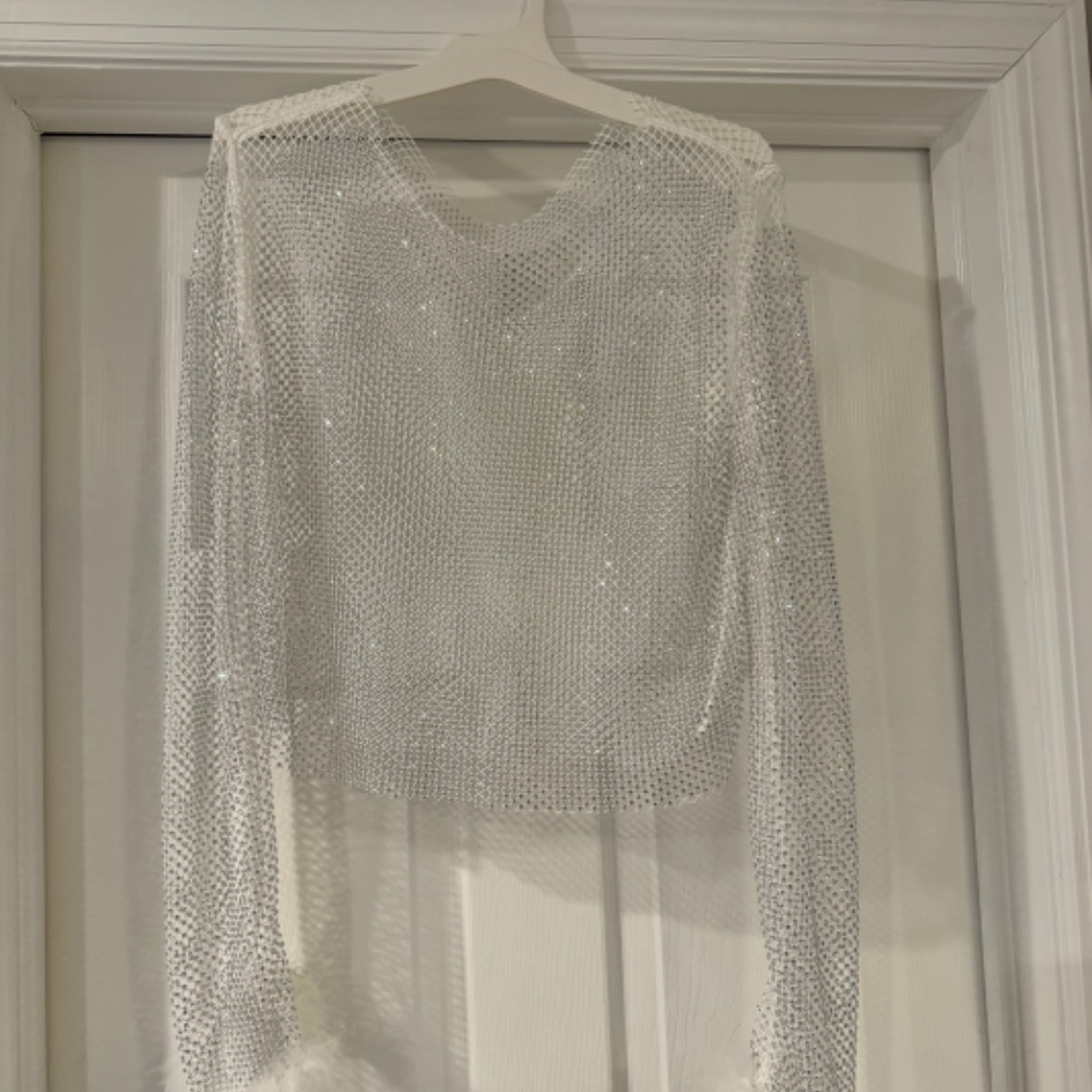 Womens Y2k Aesthetic Shirt Sheer Mesh Feather Sleeve - Picture 2 of 2